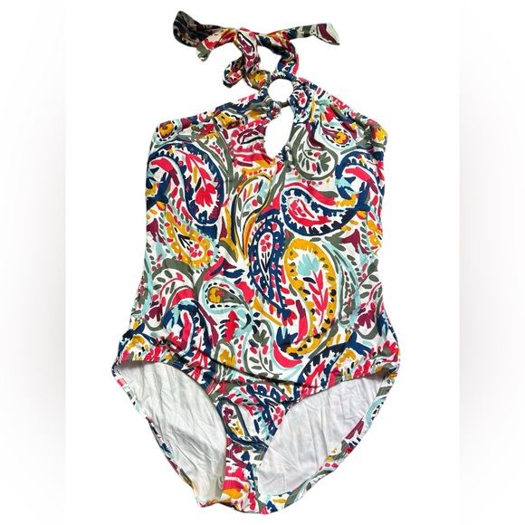 ANNE COLE Womens Stretch Cut Out Tie Ring High Neck One Piece Swimsuit NWT - Picture 2 of 7